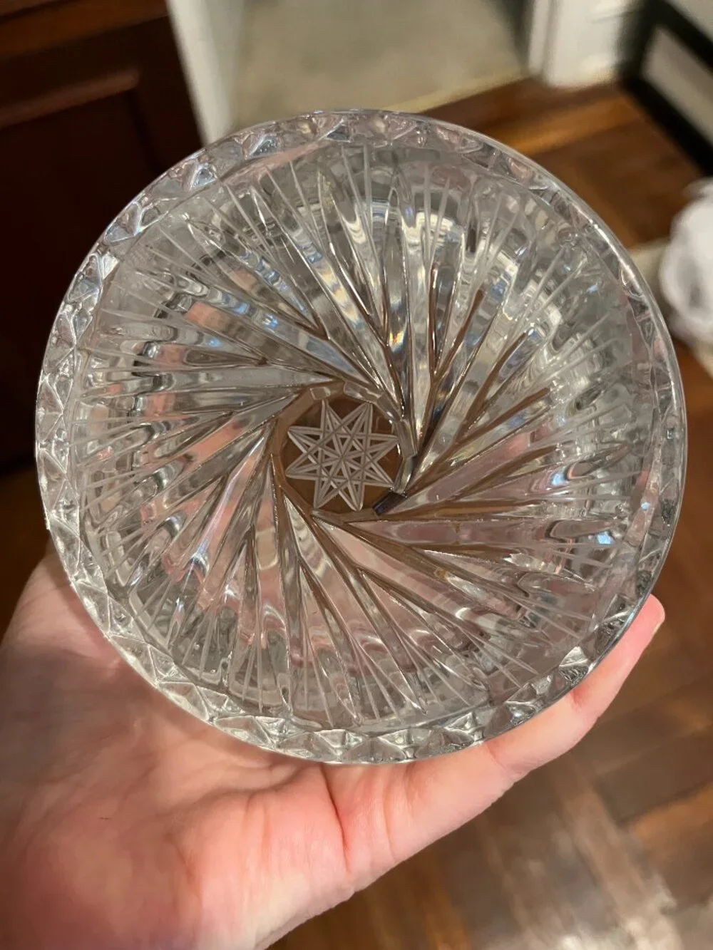Vintage Heavy Cut Lead Crystal Ice Bucket Pinwheel Pattern Barware 5x5 Inches
